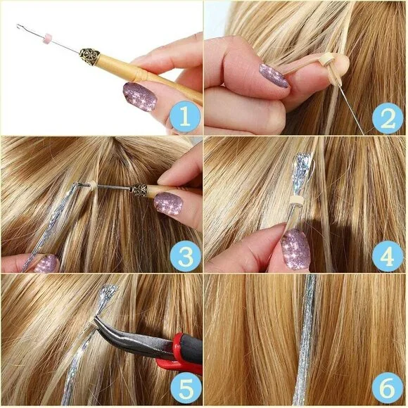 48 Inch Glitter Hair Tinsel Extensions Kit 16 Colors, 4800 Strands With Tools - - Picture 6 of 7